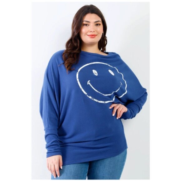 PlusSize Smile Front Print Flannel Dolman Long Sleeve Top Size 1XL - Picture 2 of 4